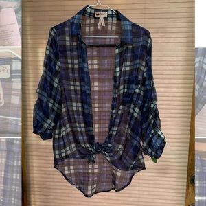 Poof! clothing company button up plaid LS shirt